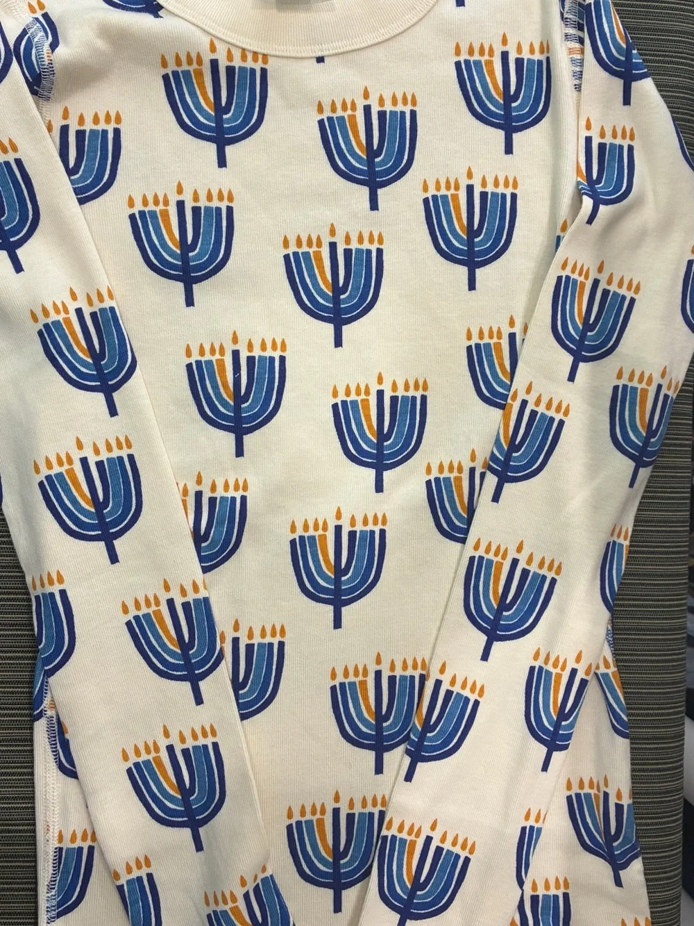 Hanna Andersson Cream Organic Cotton Pajama Set Blue Gold Menorah Hanukah 140 10